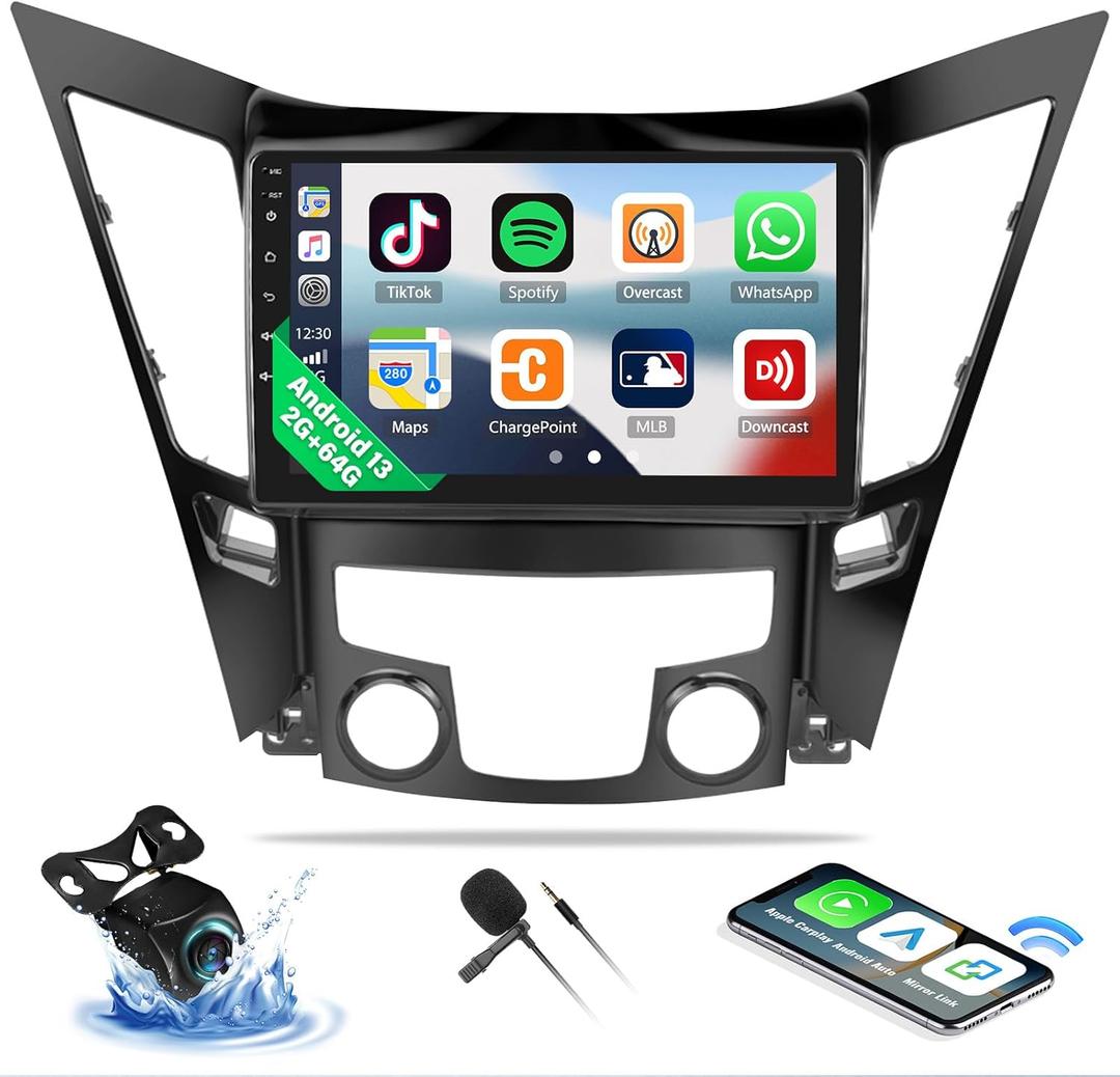 2G+64G for Hyundai Sonata 2010 2011 2012 2013 2014 2015 Radio Android 13 Car Stereo Wireless CarPlay Android Auto Mirror Link GPS 9 HD Touchscreen Bluetooth FM/RDS,WiFi Rear Camera Mic Camera&Mic