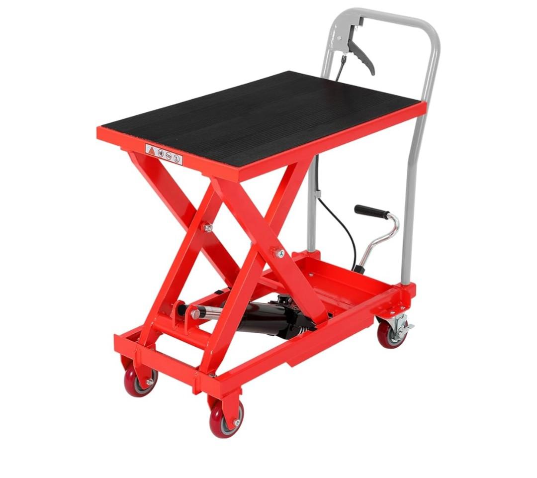 Hydraulic Lift Table Cart, 1100 LB Capacity, 10-32 in Lifting Height, Single Scissor Platform Lift Cart with Wheels, Heavy Duty Lifting Table for Warehouse Garage, Red