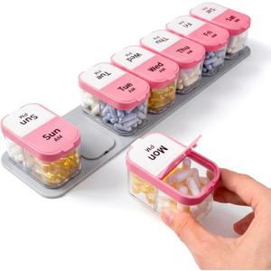 Extra Large Pill Organizer Weekly Pill Box 7 Day AM PM for Big Vitamins & Supplements, Large Capacity Medication Dispenser with 7 Detachable Compartments, XL Pill Organizer 2 Times a Day