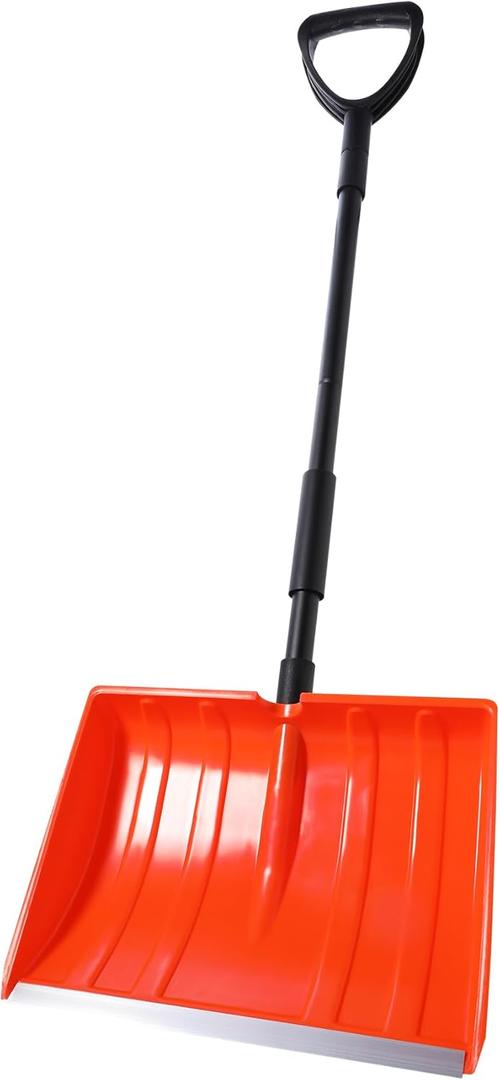 Yocada Snow Shovel for Driveway Home Garage Snow Removal Aluminum Strip with D-Grip Handle 55 inch Long Large Capacity Shovel for Garden Car Camping Outdoor, Orange