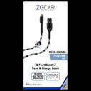 Z GEAR 10 Foot Braided Synk & Chardge Cable. Metal Housing For Lightning Tip