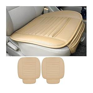 zipelo 2 Pack Car Seat Covers for Front Seats, Breathable Leather Cushion Protector, Anti-Slip Driver Seat Padded with Storage Pockets, Auto Interior Decoration for Most Vehicles (Beige)