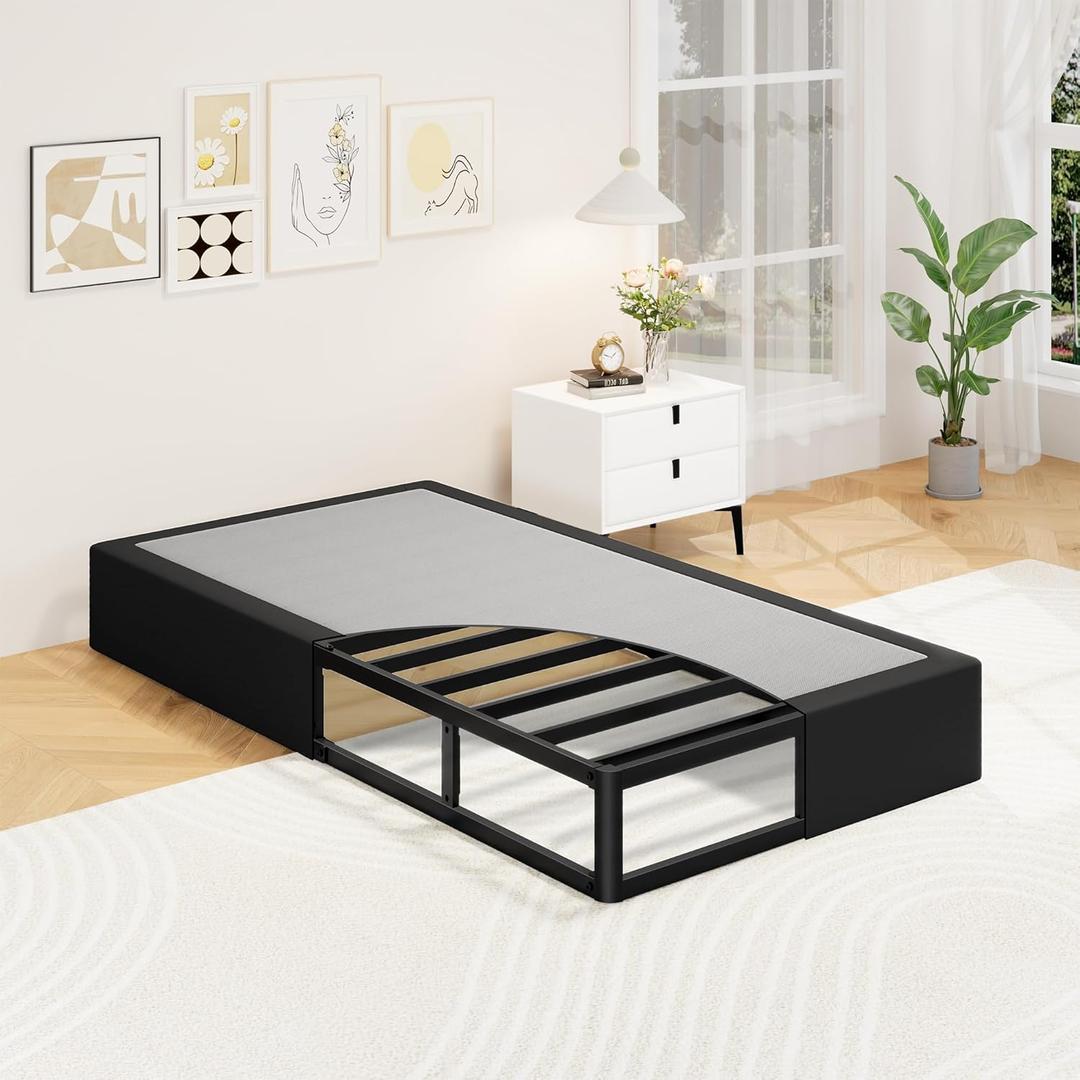 Twin Box Spring, 10 Inch High Profile Twin Box Spring Only, Black 3000 lbs Heavy Duty Metal Frame Mattress Foundation with Fabric Cover, Easy Assembly, Noise Free