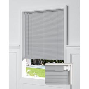 UNISHADES No Drill Blinds for Windows 1" Vinyl L-Shaped Slats Cordless Mini Blinds for Home, for Window Size 29" W × 64" H Grey
