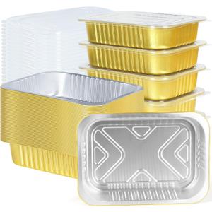 40 Pack 1.5 LB 7.2"5"1.8" Aluminum Pans with Lids Heavy Duty, 24 Ounce Disposable Tin Foil Food Containers with Lids for Baking, Meal Prep, Freezer, Heating and Takeout