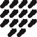 Amazon Essentials Unisex Kids and Toddlers' Cotton Low Cut Cushioned Socks for Boys Girls Toddlers, 14 Pairs (Black)