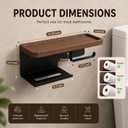 Toilet Paper Holder with Walnut Wide Shelf, Adhesive or Screw Wall Mount, SUS304 Stainless Steel Tissue Dispenser for Bathroom Washroom,Matte Black
