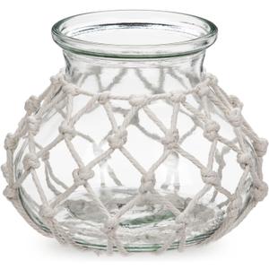 Hollyone Clear Glass Vase with Cotton Rope Cover Woven Round Glass Vase Decorative Flower Bottle Modern Vase for Table Centerpiece Farmhouse Wedding Home Decor