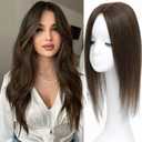 Hair Toppers for Women Real Human Hair, 360 3D Human with Thinning Upgrade Middle Part Clip in Bangs Topper Hair Pieces for Women Daily(Medium Brown, 18 Inch-3D-Side)