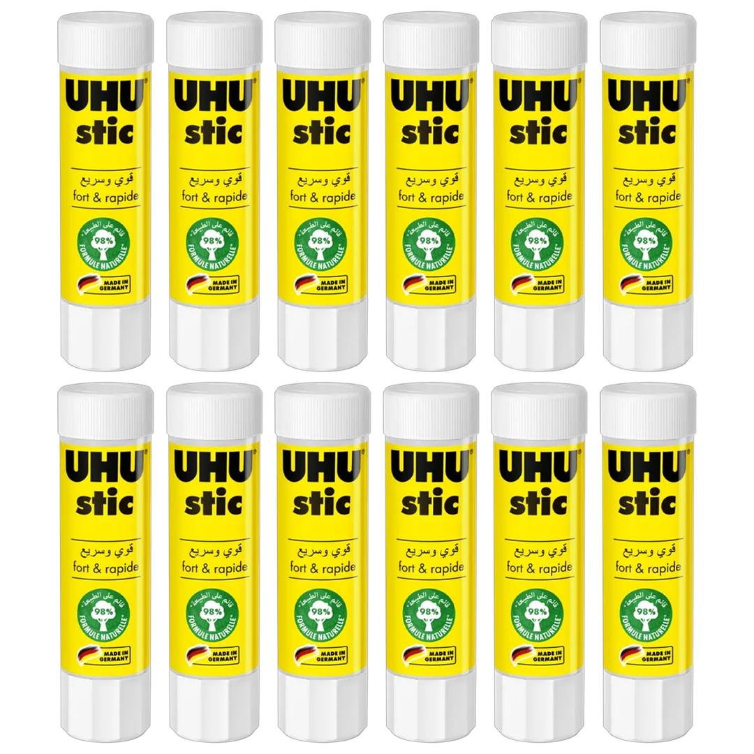 UHU Stic Glue Stick - Strong and Fast, Solvent Free Adhesive - Clear Application - 8g - Pack of 12