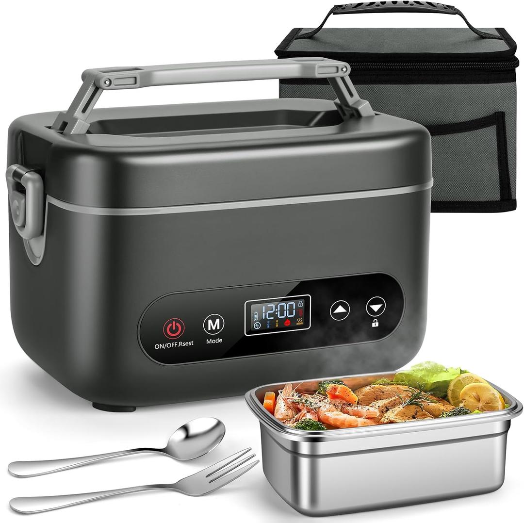 THZDMI 1.2L Cordless Electric Lunch Box  20000mAh Rechargeable Portable Food Warmer with 5-Sided Heating, Auto Temperature Control, Leakproof & BPA-Free  Perfect for Office, Truck, Outdoors Black