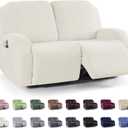 KinCam Recliner Covers, Stretch Reclining Chair Covers, Recliner Sofa Slipcovers Stripe Jacquard Recliner Couch Covers Furniture Protector Covers (2 XL Seater, Cream)