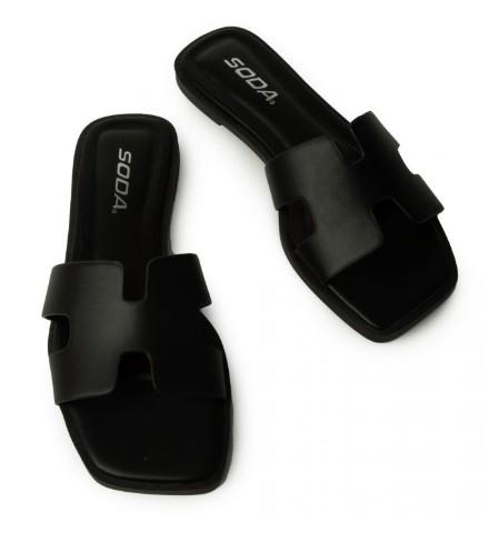 Soda KNIT FLAT SANDAL Women – Black (Black, Size 10)