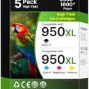 950XL and 951XL Ink Cartridges Combo Pack 5-Pack Replacement for HP 950XL 951XL Ink Cartridges for HP Printers Officejet Pro 8600 8610 8620 8100 8630 76DW 251DW, 2 Black,Cyan,Magenta,Yellow | C2P01FN
