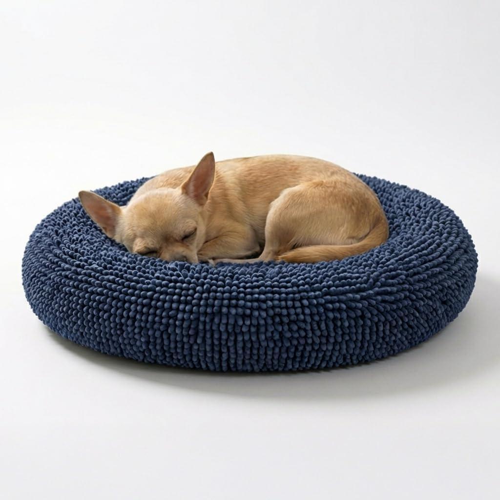 Muddy Mat Cloud K-9 Bed for Dogs & Cats, Soft & Relaxing Donut Dog Bed, Chenille Material, Removable Cover, Washable & Dryer SafeNavy Blue Small(25'x25')
