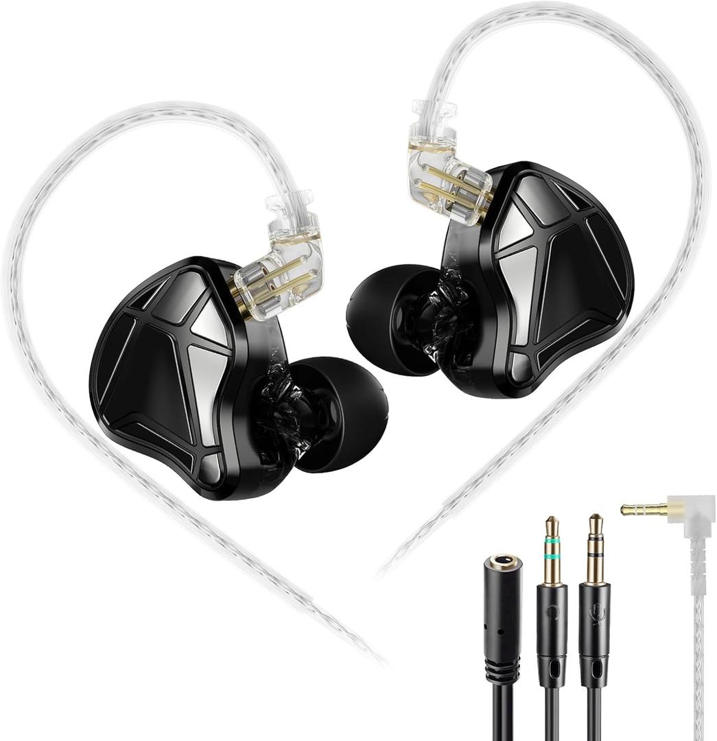 KZ Axas Gaming Earbuds Wired for PS4 PC Xbox PS5, Noise Isolation IEM for Gaming with Low Latency, Comfort-Fit Earphones for Laptop, Consoles and Mobile (Black, Nomic)