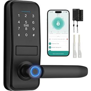 Keypad Smart Door Lock with Handle, QWUE Keyless Entry Smart Lock for Front Door, 5-in-1 Smart Unlock Solution, APP Control, Anti-Peep Keypad Code, Easy Installation and Waterproof Design