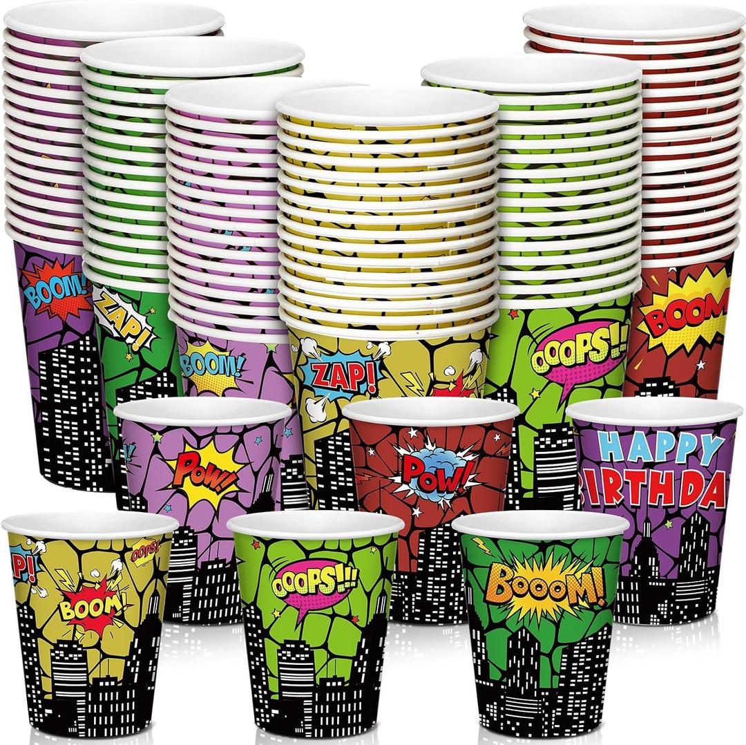 Teenyyou 100 Pcs 9 oz Hero Disposable Paper Cups Hero Boom Party Supplies Bulk Party Disposable Coffee Cups for Tea Beverage Hot Cold Drinking Holiday Picnic Cocktail Wedding Home Offices