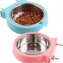kathson Crate Dog Bowl, Removable Stainless Steel Hanging Pet Cage Bowl Food & Water Feeder Coop Cup for Cat, Puppy, Birds, Rats, Guinea Pigs (2pcs, Pink and Blue)