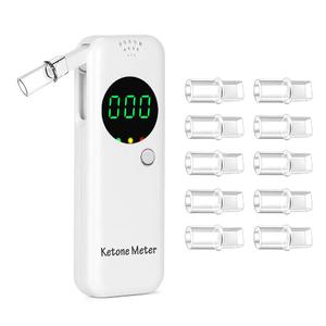 Portable Ketone Breath Meter Ketone Breath Analyzer Digital Ketosis Breath Tester for Accurate Ketosis Tracking - Includes 10 Reusable Mouthpieces (White)