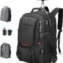 Travel Vacuum Backpack with Wheels for Women Men, 50L Rolling Vacpack Backpack with Vacuum System, Laptop Compartment, TSA Lock, Dry-Wet Pocket Luggage suitcase, Air Travel, Weekend Trips (Black(included Pump))