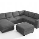 HONBAY Corduroy Sectional Couch with Storage, U Shaped Sectional Sofa, 8 Seater Sectional Couches for Living Room, Dark Gray