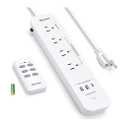 Remote Control Power Strip with 3 USB Surge Protector Power Strip with 3 RF Controlled Outlets, 5ft Extension Cord, 15A/1875W Remote Control Outlet for Household and Workstation Appliances