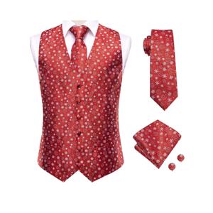 Hi-Tie Christmas Vest and Tie Set For Mens Print Shiny Suit Waistcoat Necktie Xmas Holiday Party Tuxedo Vest Medium , Red/White 