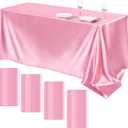 TURSTIN 4 Packs Pink Satin Tablecloth 102 x 58 Inch Overlay Satin Table Cover Rectangle Bright Silk Tablecloth Smooth Fabric Table Decoration for Wedding Banquet Party Events