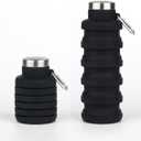 Collapsible Water Bottles,16oz Capacity Portable Reusable Silicone Water Bottle,Leak-proof,with buckle,foldable storage,Lightweight Durable for Fitness,Cycling,Sports,Camping,Hiking (Deep Black)