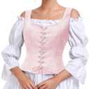 Zando Women Renaissance Corset Vest Pirate Costumes Viking Medieval Corset Top (Pink, L)