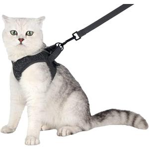 HEYWEAN Cat Harness and Leash - Ultra Light Escape Proof Kitten Collar Cat Walking Jacket with Running Cushioning Soft and Comfortable Suitable for Puppies Rabbits (Large, Dark Grey)