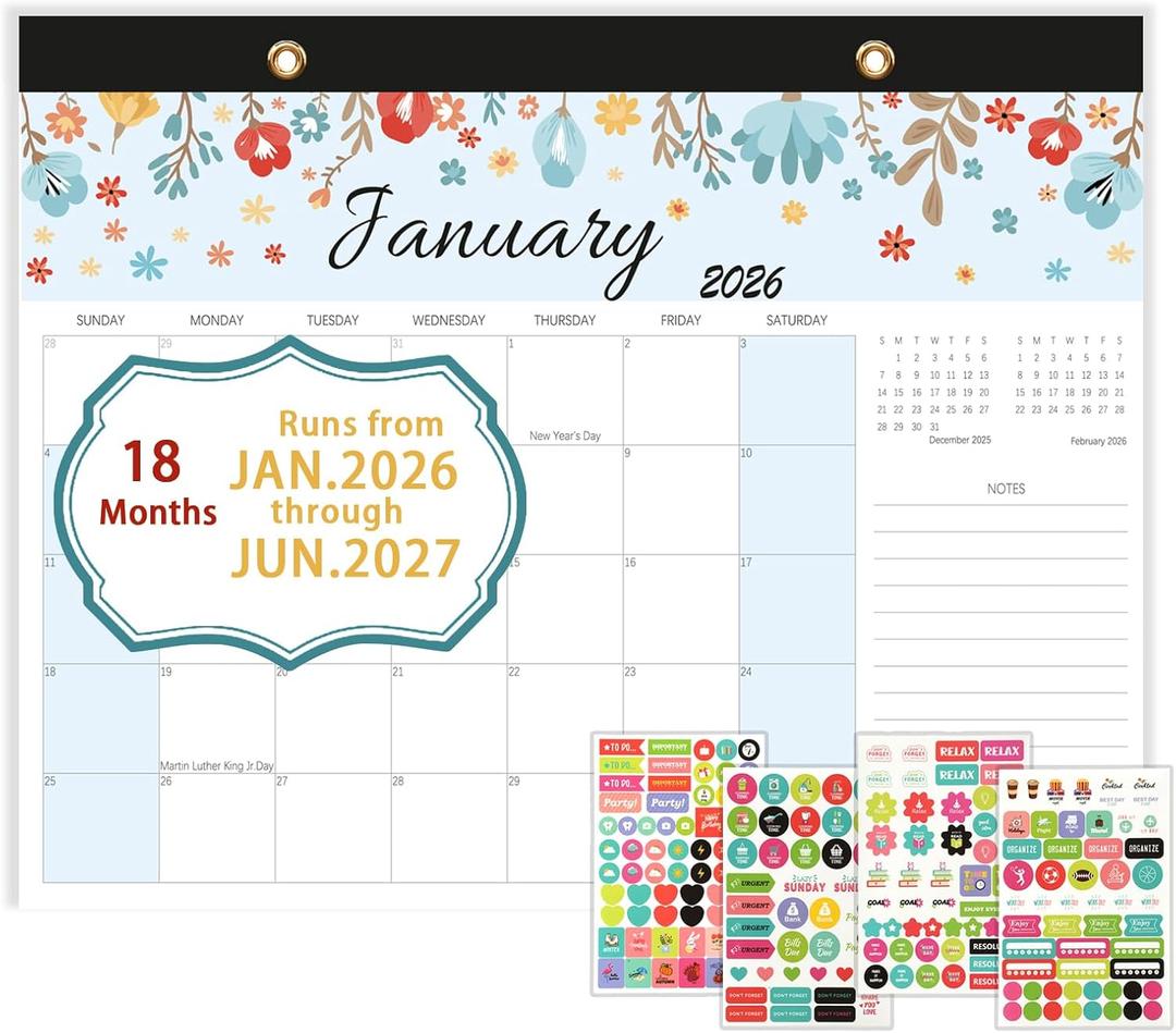 3 x Calendar 2026-2027, Monthly Desk Calendar from Jan 2026 to Jun 2027, 15" x 12", Large Desktop Calendar Monthly, Perfect for Home or Office, Floral (Desk(15" x12 ")