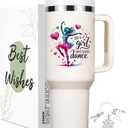 Lifecapido Dance Recital Gifts for Girls, Dancer 40oz Tumbler with Key Chain, Dancer Dance Gifts, Creamy