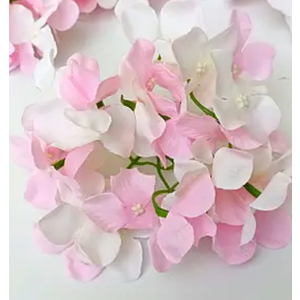 65PCS Creamy Ivory White and Pink Artificial Hydrangea Flowers Bulk with Stems, Silk Faux Hydrangea Heads for Vintage Wedding