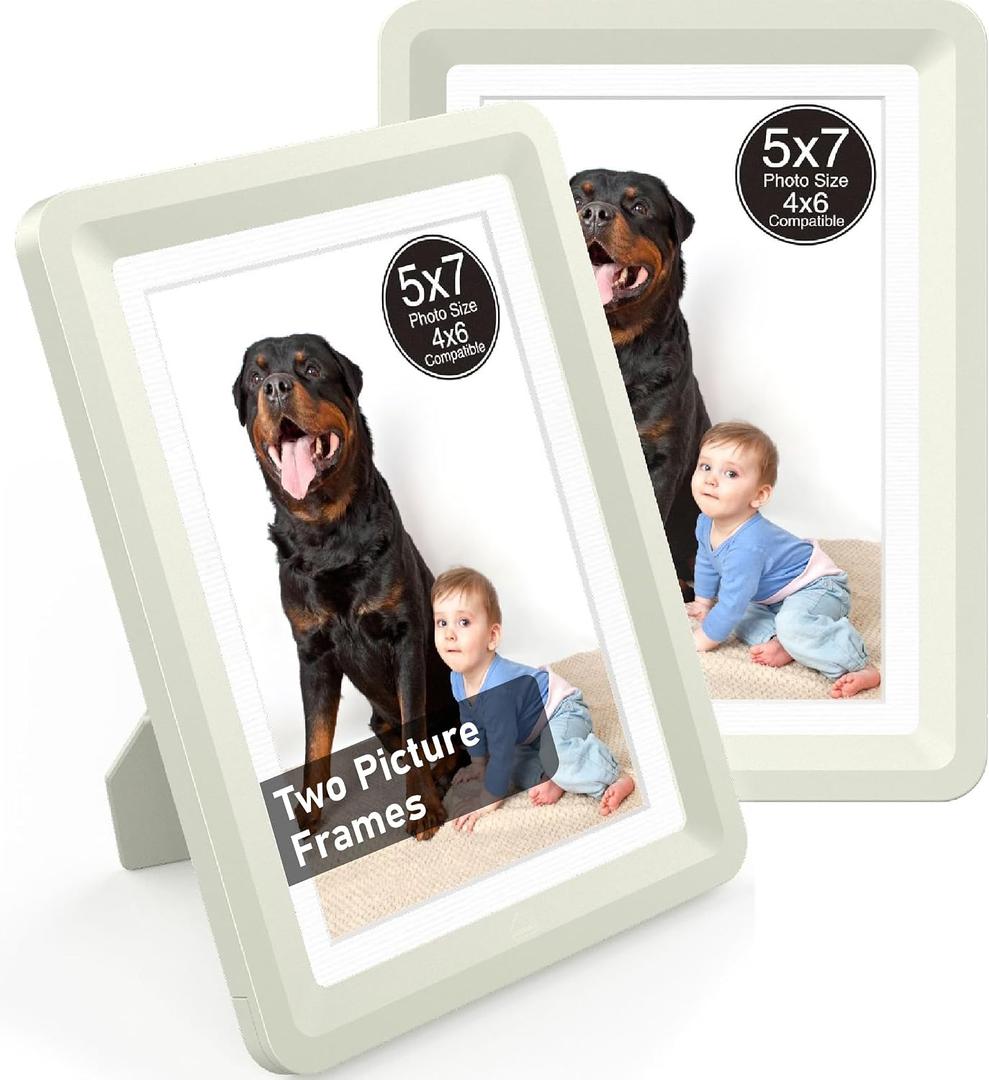 Light Gray 5x7 Picture Frame,2Pack, Fits 5x7 Photo or 4x6 with Mat, Acrylic Front & Durable ABS Frame, Shatterproof UV-Resistant Tabletop Display, Vertical/Horizontal Home Décor Frame