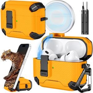 Inesore Compatible with AirPods Pro 2nd/1st Generation Case Cover with Phone Stand & Cleaning Kit, Compatible with Magsafe, Magnetic Automatic Lock for iPod Pro Charging Case(USB-C/Lightning Cable)