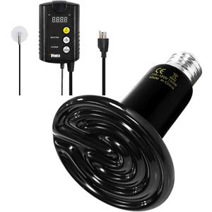 Simple Deluxe 150W Reptile Heat Bulb and 40-108 Degrees Fahrenheit Digital Thermostat Controller Included, for Amphibian Pet & Incubating Chicken, Black