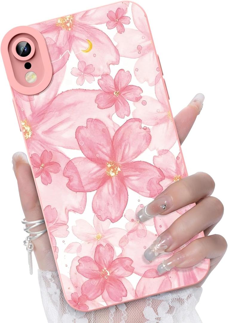 Compatible with iPhone XR Phone Case, Fashion Flower Pattern Design Girls Women Liquid Silicone Cover, Slim Shockproof and Scratch-Resistant Soft Case for iPhone XR- Cherry Blossom