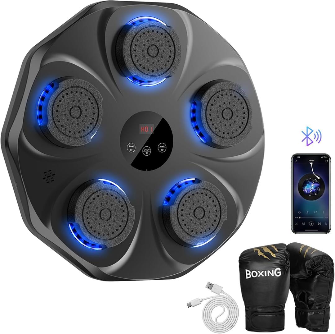 Music Boxing Machine, Interactive Punching Trainer with Boxing Gloves, Large Size Wall Mounted Electronic Boxing Target for Adult Kids, 9 Modes & 9 Speeds