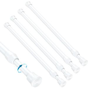 4PCS Small Tension Curtain Rod 11 to 19 Inch, White Short Curtain Rods No Drilling, Loaded Expandable Spring Curtain Rods for Kitchen, Closet, Cupboard, Door, Bookshelf