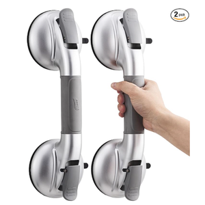 TAILI Grab Bars for Bathtubs and Showers,2 Pack Shower Handles for Elderly Suction,Maximum 330lbs,Shower Bar with Upgraded Rubber Suction Cups,Safety Grip for Senior, No Drilling Removable,Silver