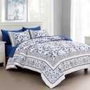 Dobuyly Floral King Size Comforter Set, Blue Flowers on White Botanical Bedding Set 7 Piece Bed in a Bag King, Soft Microfiber Bedding Comforter Sets with Sheets for All Season