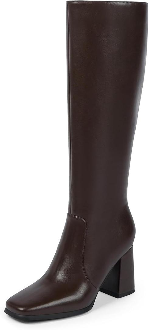 Modatope Knee High Boots Women Chunky Heel Square Toe Heeled Tall Boot for Women Fashion Side Zipper Long Boot, 6.5