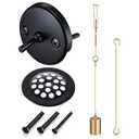 Enhon Universal Bath Tub Drain Linkage Assembly with Trip Lever and Strainer Done Cove, Bathtub Drain Kit, Fit for Trip Lever Bath Tub Waste and Overflow Draining(Matte Black)