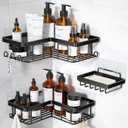 YASONIC Corner Shower Caddy, 3-Pack Adhesive Bathroom Caddy with Soap Holder and 12 Hooks, Rustproof Stainless Steel Shower Organizer, No Drilling Wall Mounted Shower Rack, Brushed 