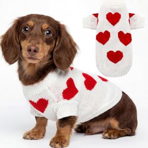 Hillban Valentines Dog Costume Pet Knitted Heart Sweater Small Puppy Clothes Warm Soft Outfits for Small Dogs and Cats(Chest 17.7in,Neck 11.8in,Back Lengt 16.9in)