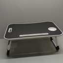 BUYIFY Folding Lap Desk, 23 Inch Portable Wood Deep Black Laptop Bed Desk Lap Desk with Cup Holder, for Working Reading Writing, Eating, Watching Movies for Bed Sofa Couch Floor