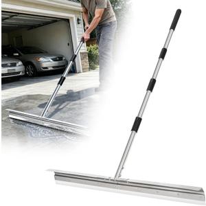 Heavy-Duty Large Floor Squeegee for Concrete, 33.4" Commercial Silicone Blade Squeegee for Floor with 63" Stainless Handle, Anti-Splash Curved Baffle for Garage, Factory, and Tough Cleaning Jobs