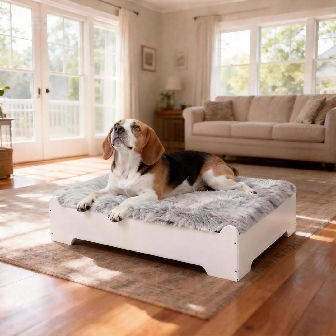 Medium Elevated Wooden Dog Bed Frame with Cushion, Raised Dog Couch Sofa 32x 24 Up to 50lbs